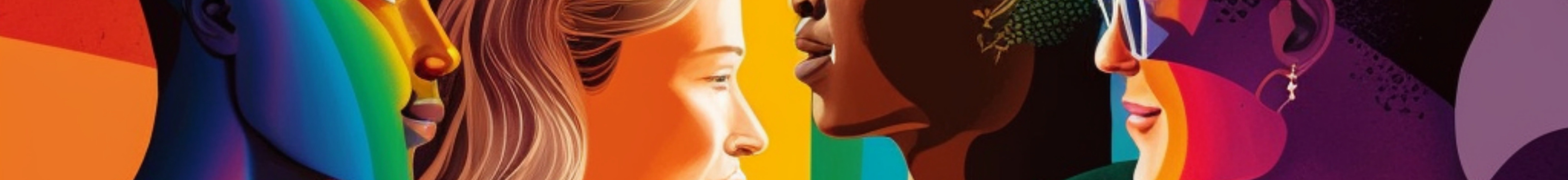 volti di persone di razza e genere diversi su fondo colorato