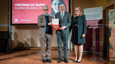 Da sinistra Marco Orlandi, rettore dell'Università di Milano-Bicocca, Giuseppe Mingione, professore ordinario di Analisi matematica dell'Università di Parma e Sabrina Fraccaroli, presidente Associazione