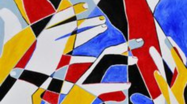 Dipinto astratto che richiama la lingua dei segni