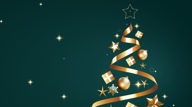 immagina grafica con albero di natale dorato su fondo verde petrolio