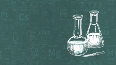 formule chimiche e provette scritte e disegnate sulla lavagna