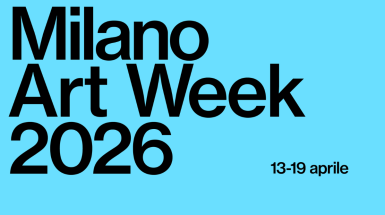 scritta Milano Art Week 2026 in nero su fondo azzurro
