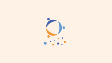 simboli grafici di colore blu, azzurro e arancione su fondo rosa chiaro