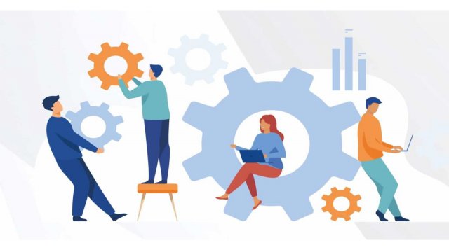 Grafica persone e ingranaggi