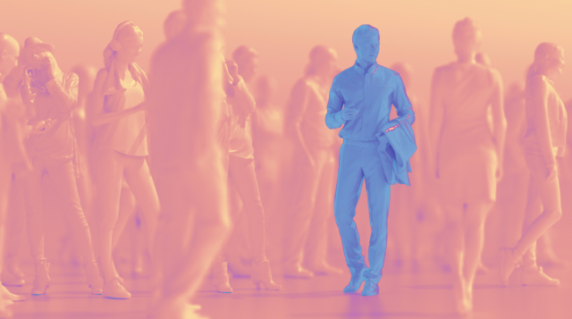 uomo vestito di azzurro in mezzo a folla vestita di bianco