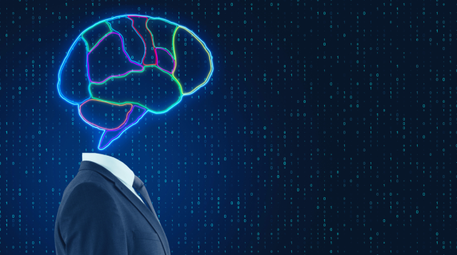 immagine del cervello realizzata con neon colorati