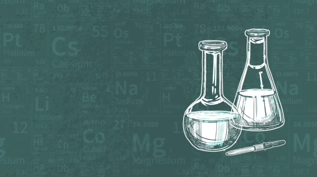 formule chimiche e provette scritte e disegnate sulla lavagna