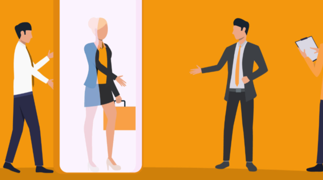 figure umane stilizzate su fondo giallo