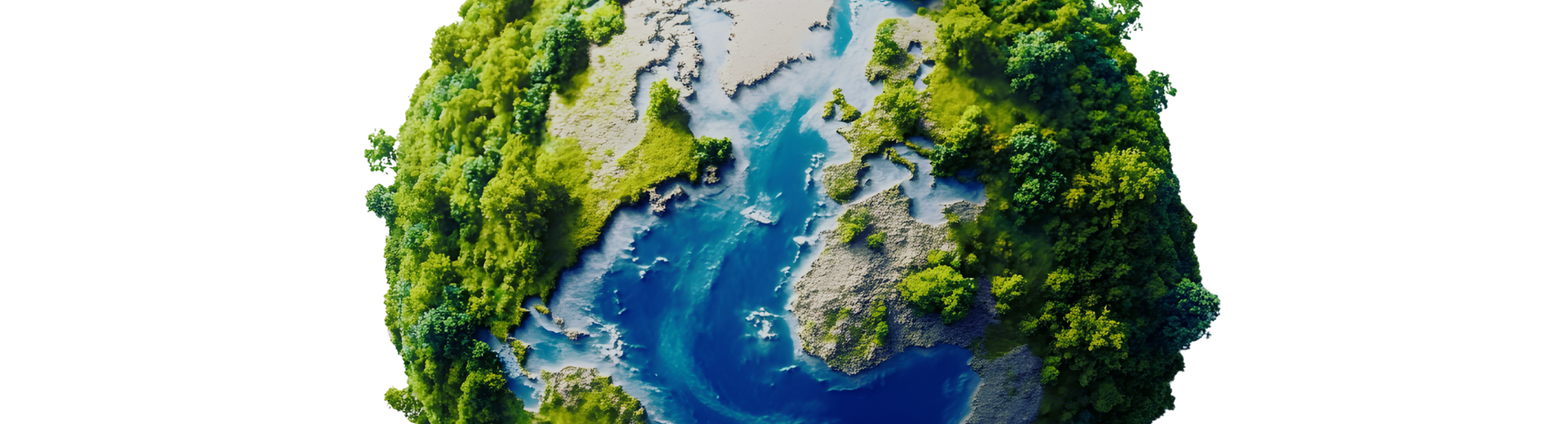 mappamondo con piante verdi in rilievo