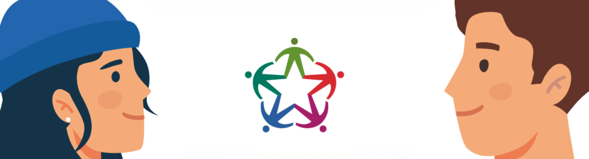 volto di donna, logo del servizio civile universale e volto di uomo