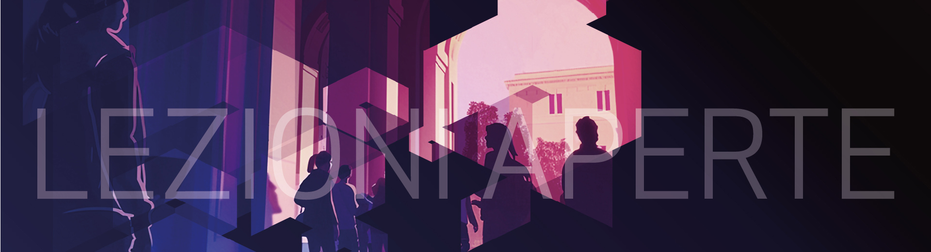 figure umane stilizzate in ambiente urbano con scritta lezioni aperte