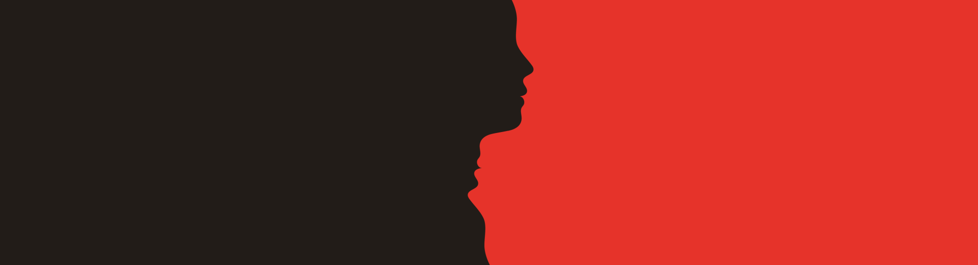 profili di volti umani in nero su fondo rosso